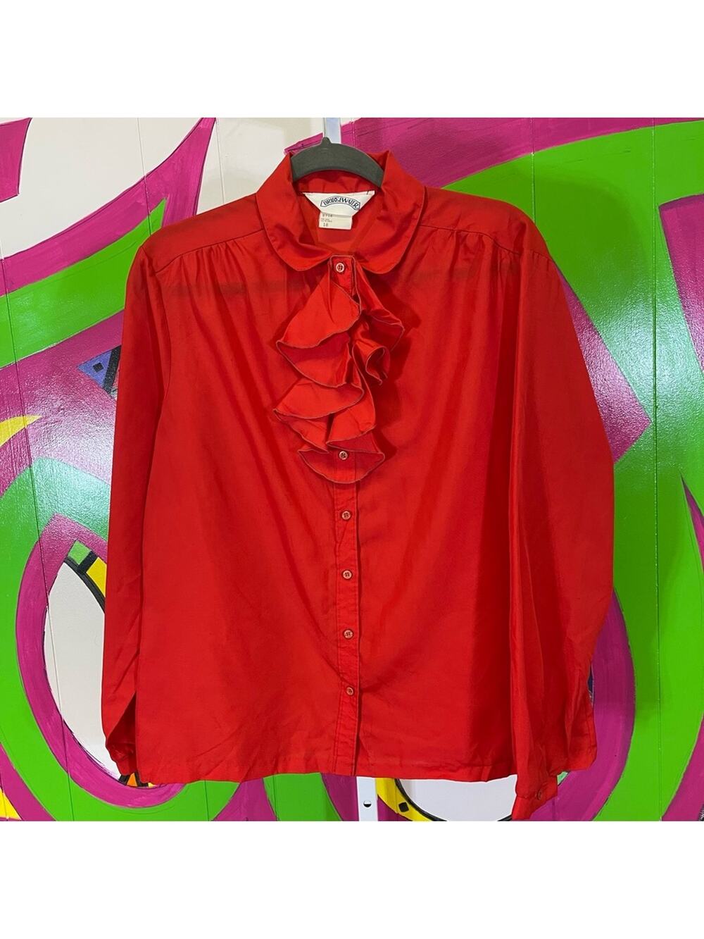 Bridgewater, Vintage Made in the USA Button Down Blouse with Ruffle. Size 18.